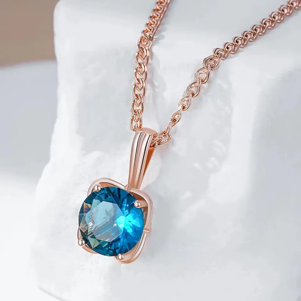 Collar Cristal Azul Circular Dorado Rosa 2