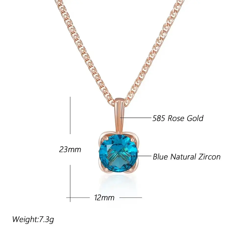 Collar Cristal Azul Circular Dorado Rosa 3