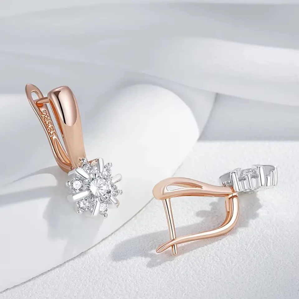 Aros Colgantes Flor de Circones Dorado Rosa 4