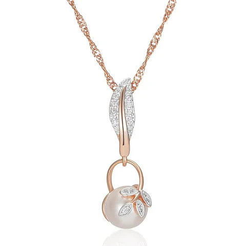 Collar Hojas Perla y Circones Dorado Rosa