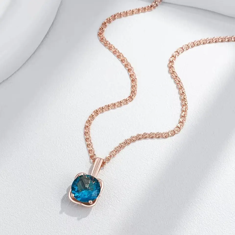 Collar Cristal Azul Circular Dorado Rosa 4