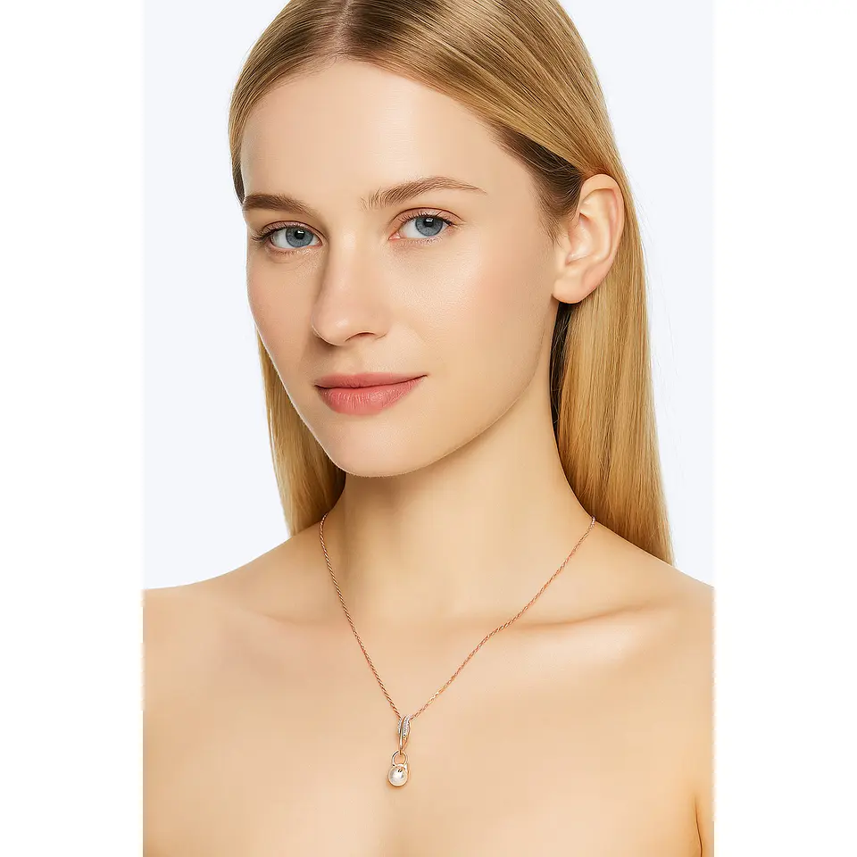 Collar Hojas Perla y Circones Dorado Rosa 2