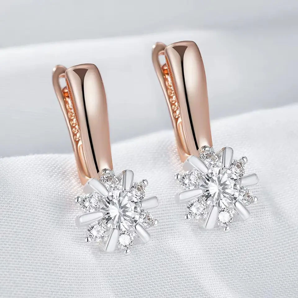 Aros Colgantes Flor de Circones Dorado Rosa 6