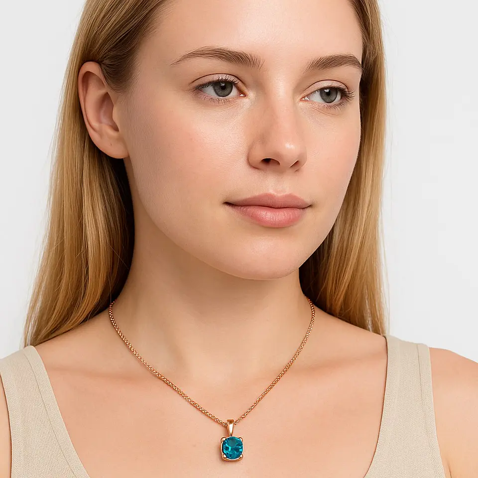 Collar Cristal Azul Circular Dorado Rosa 6