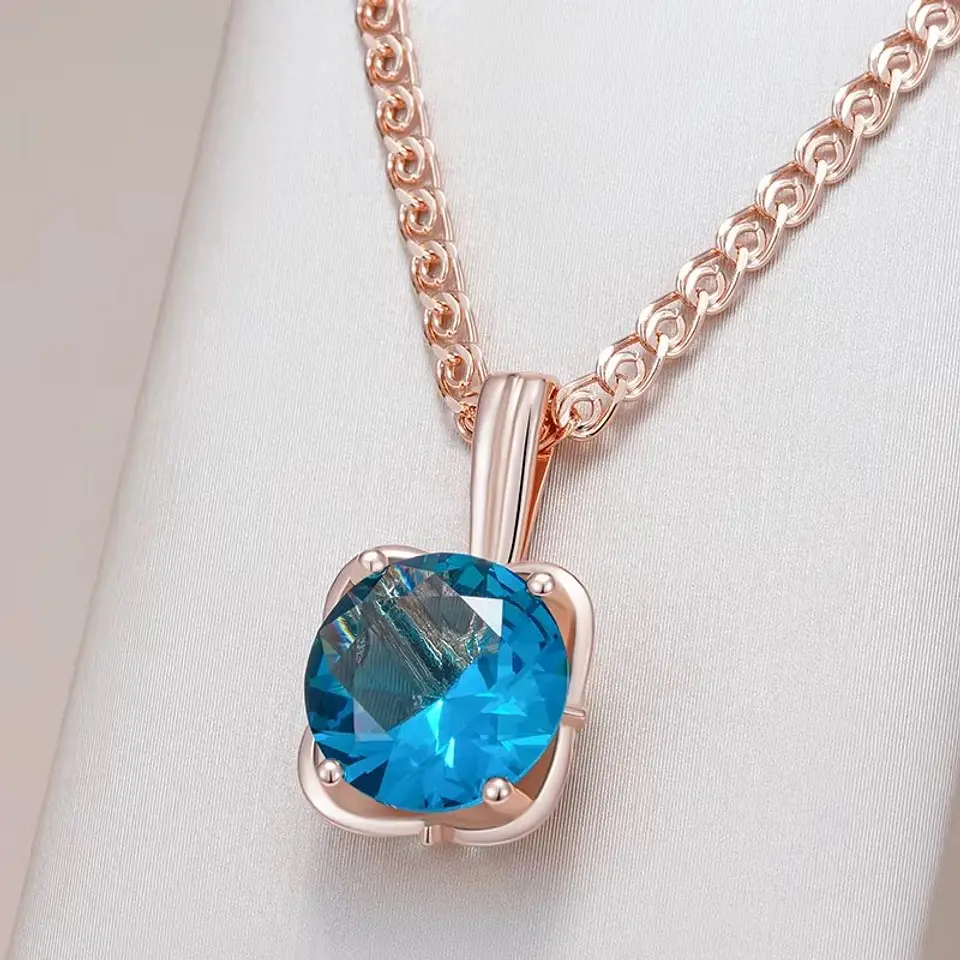 Collar Cristal Azul Circular Dorado Rosa 7
