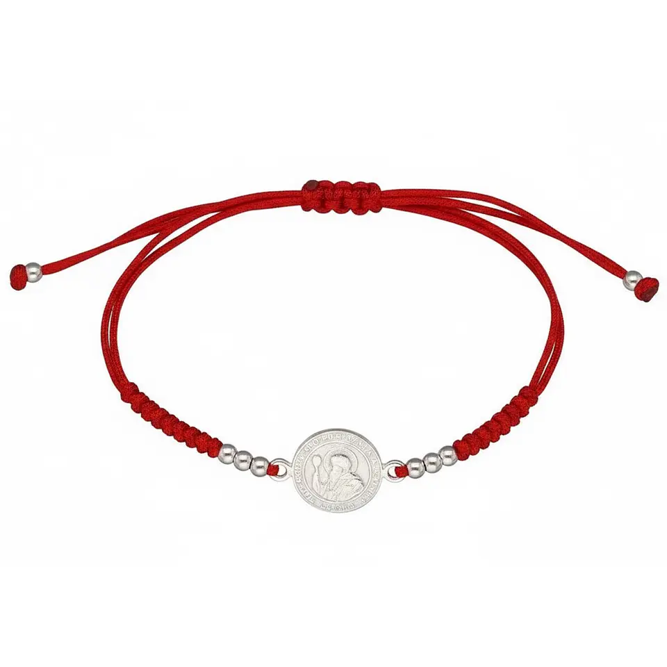 Pulsera Plata 925 Hilo Rojo Trenzado Bolitas San Benito 1