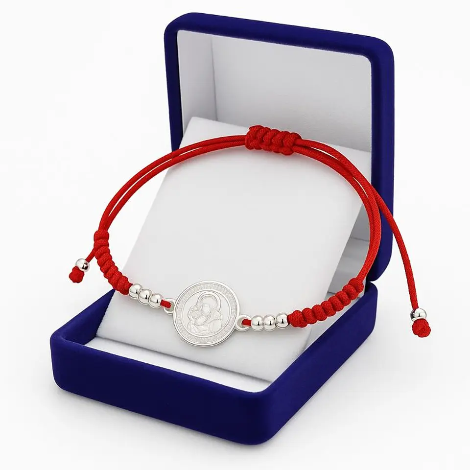 Pulsera Plata 925 Hilo Rojo Trenzado Bolitas San Benito 3