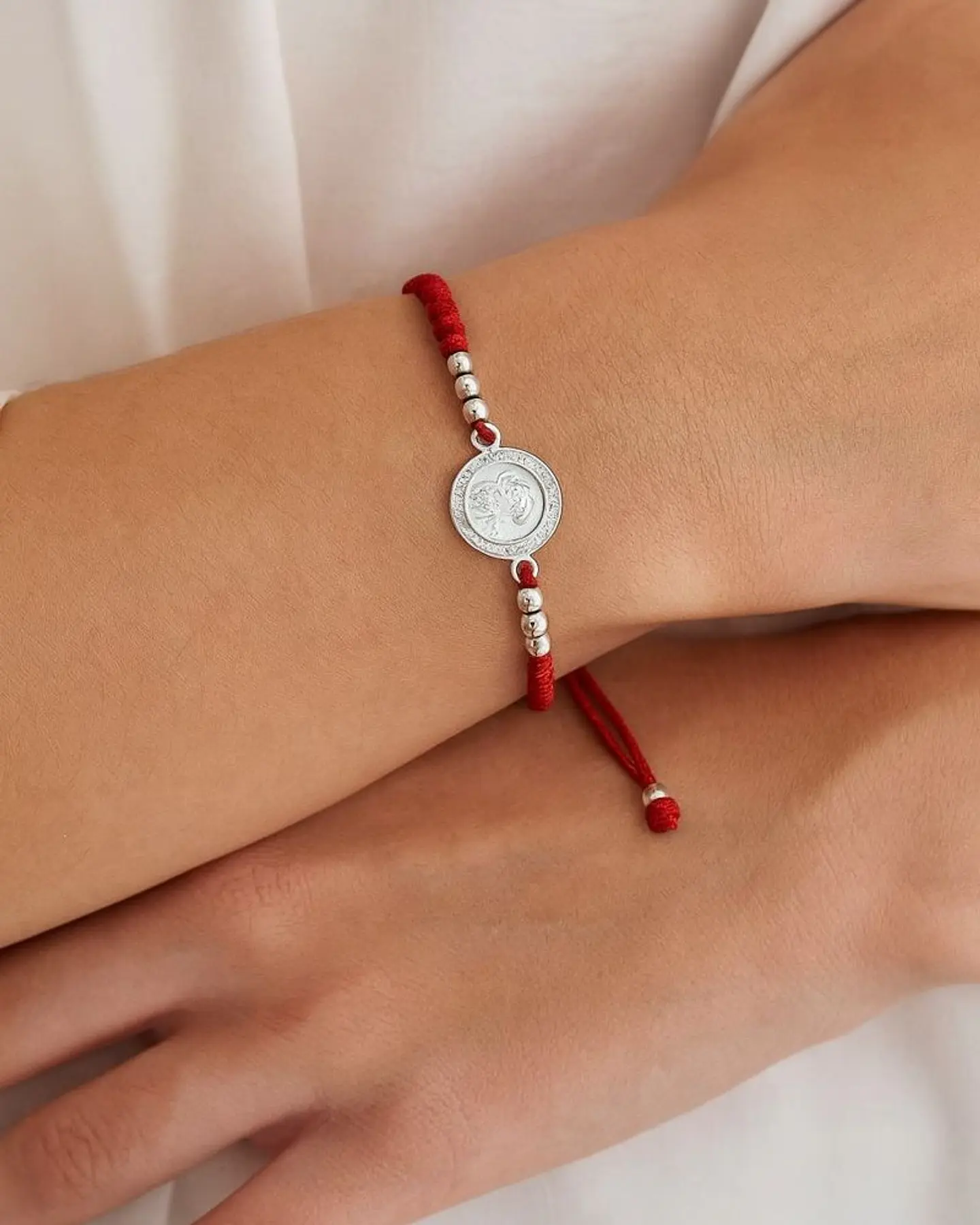 Pulsera Plata 925 Hilo Rojo Trenzado Bolitas San Benito 4