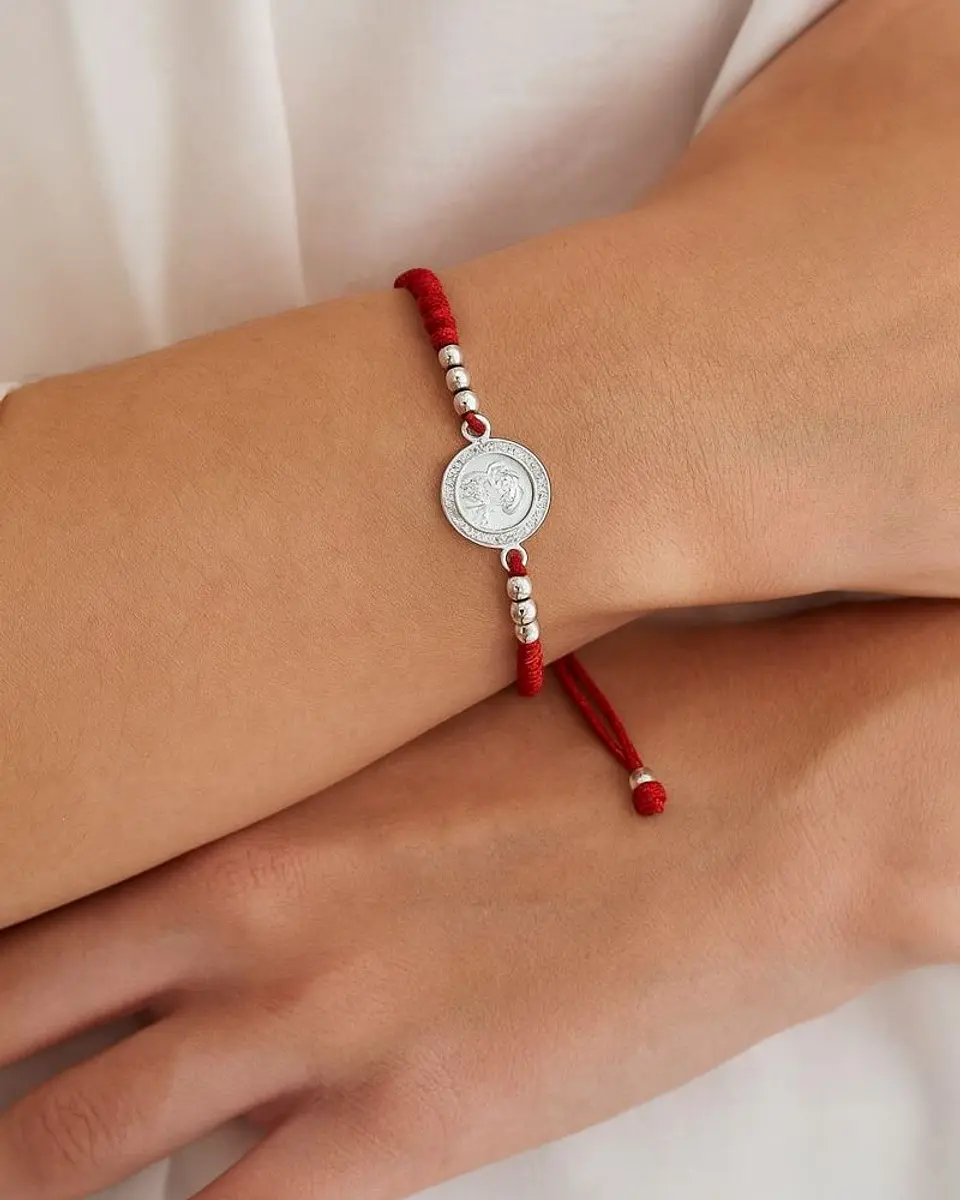 Pulsera Plata 925 Hilo Rojo Trenzado Bolitas San Benito 4