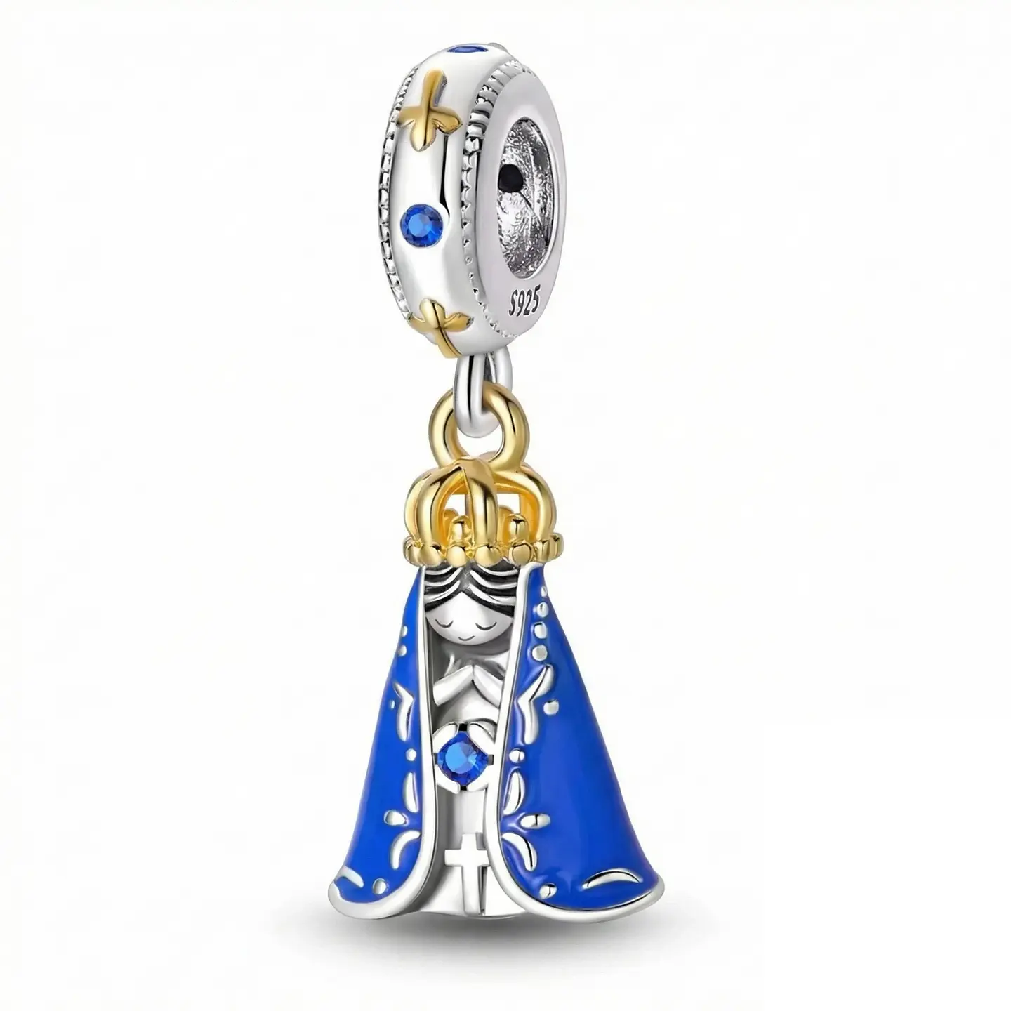 Charm Plata 925 Virgen Manto Azul y Corona Dorada 1
