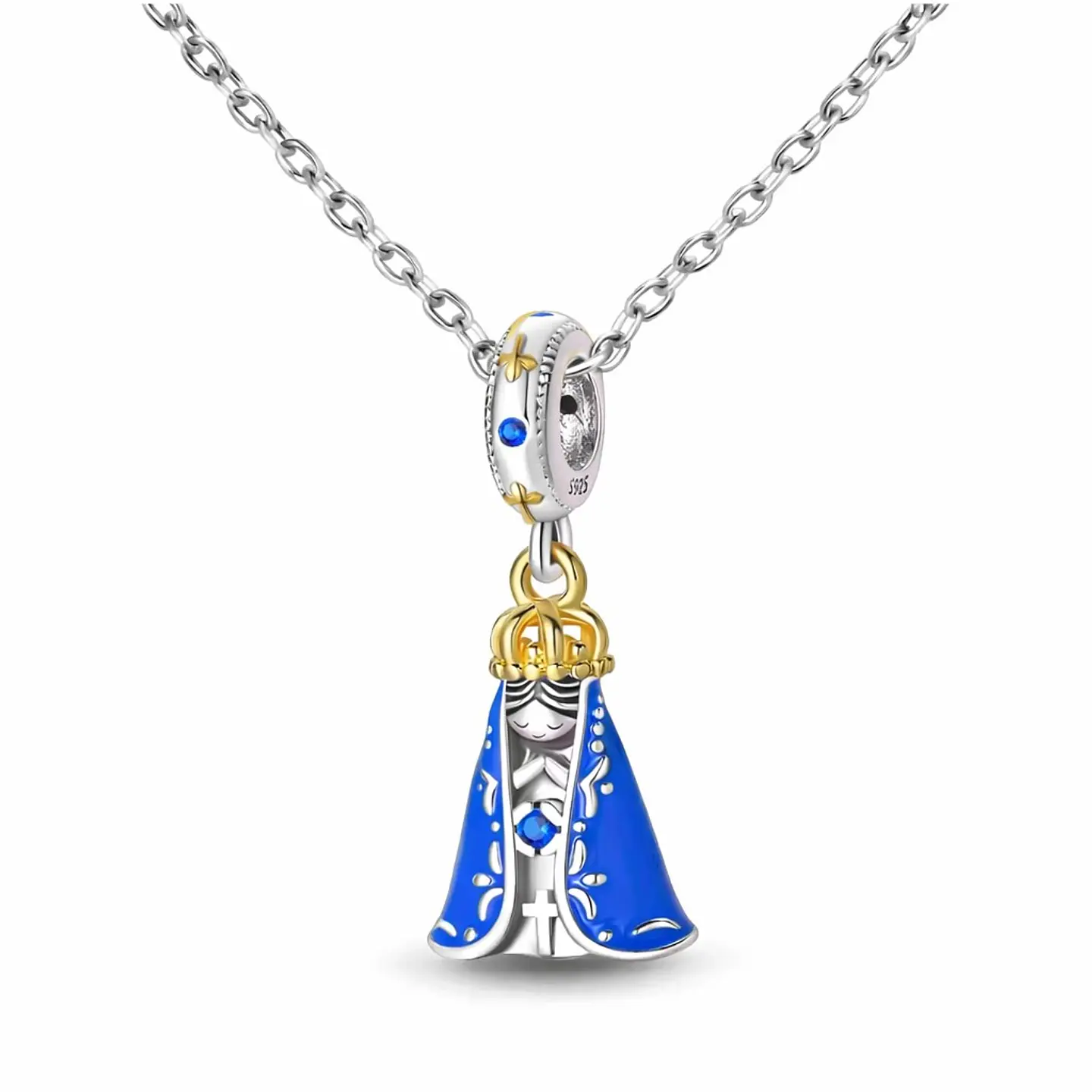 Charm Plata 925 Virgen Manto Azul y Corona Dorada 2