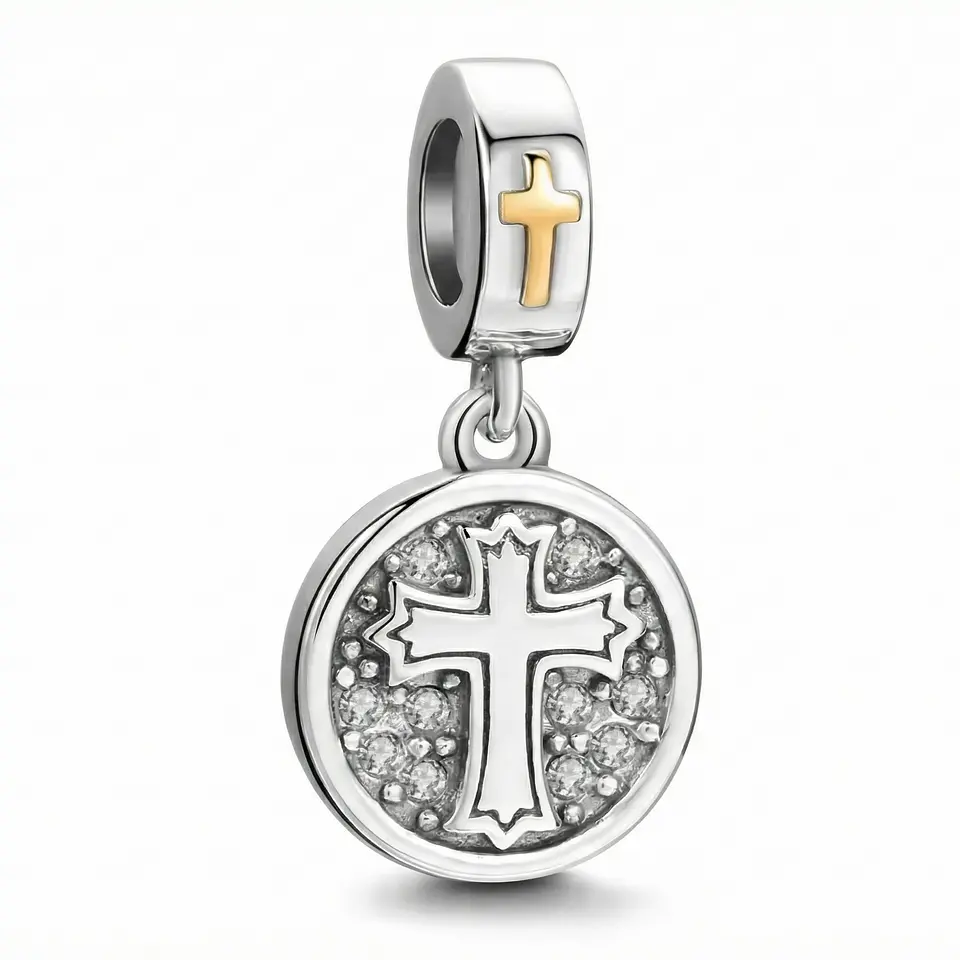Charm Plata 925 Colgante Medalla Cruz Dios 1