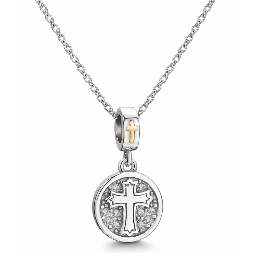Charm Plata 925 Colgante Medalla Cruz Dios 3