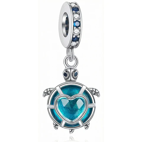 Charm Dije Colgante Plata 925 Tortuga Azul Corazón