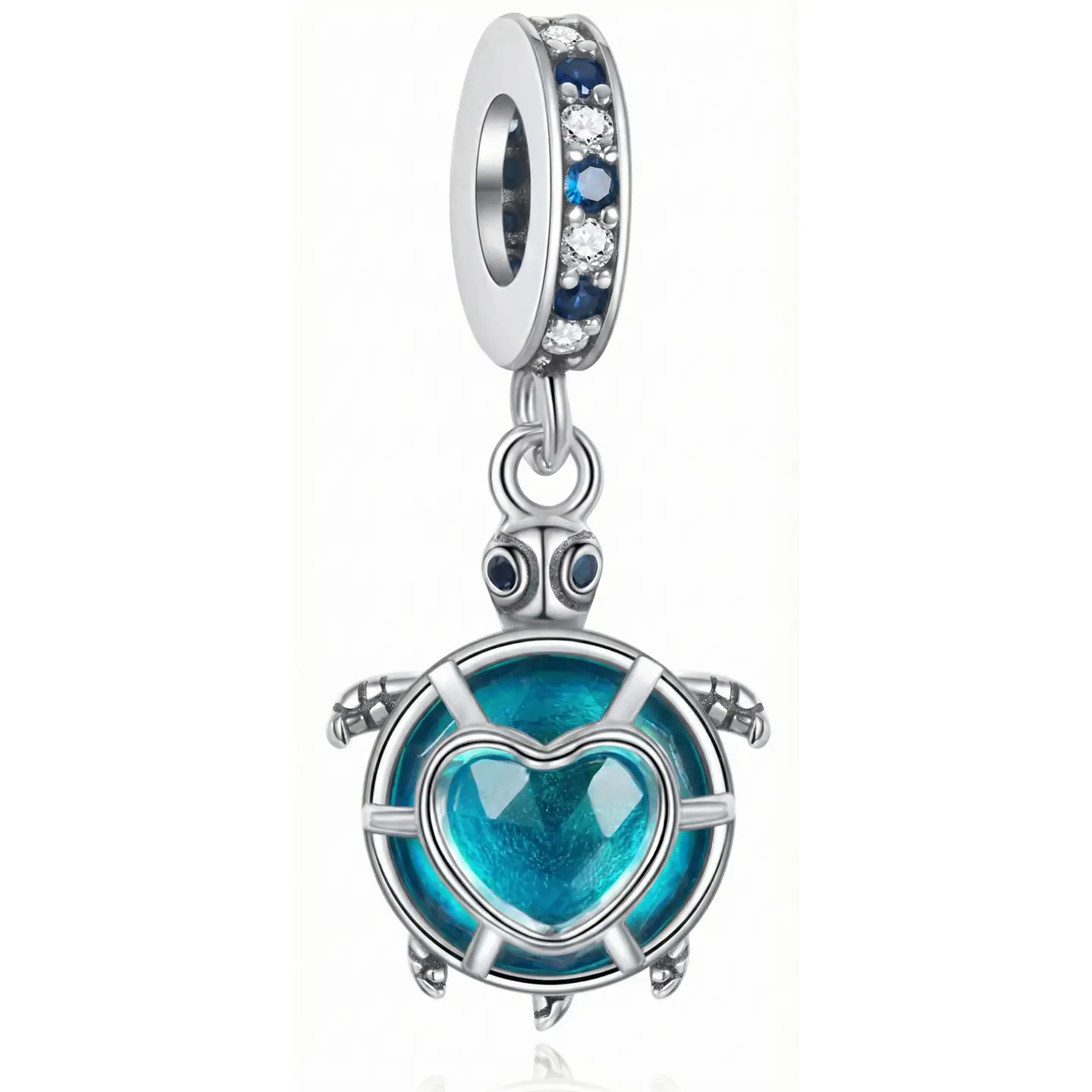 Charm Dije Colgante Plata 925 Tortuga Azul Corazón 1