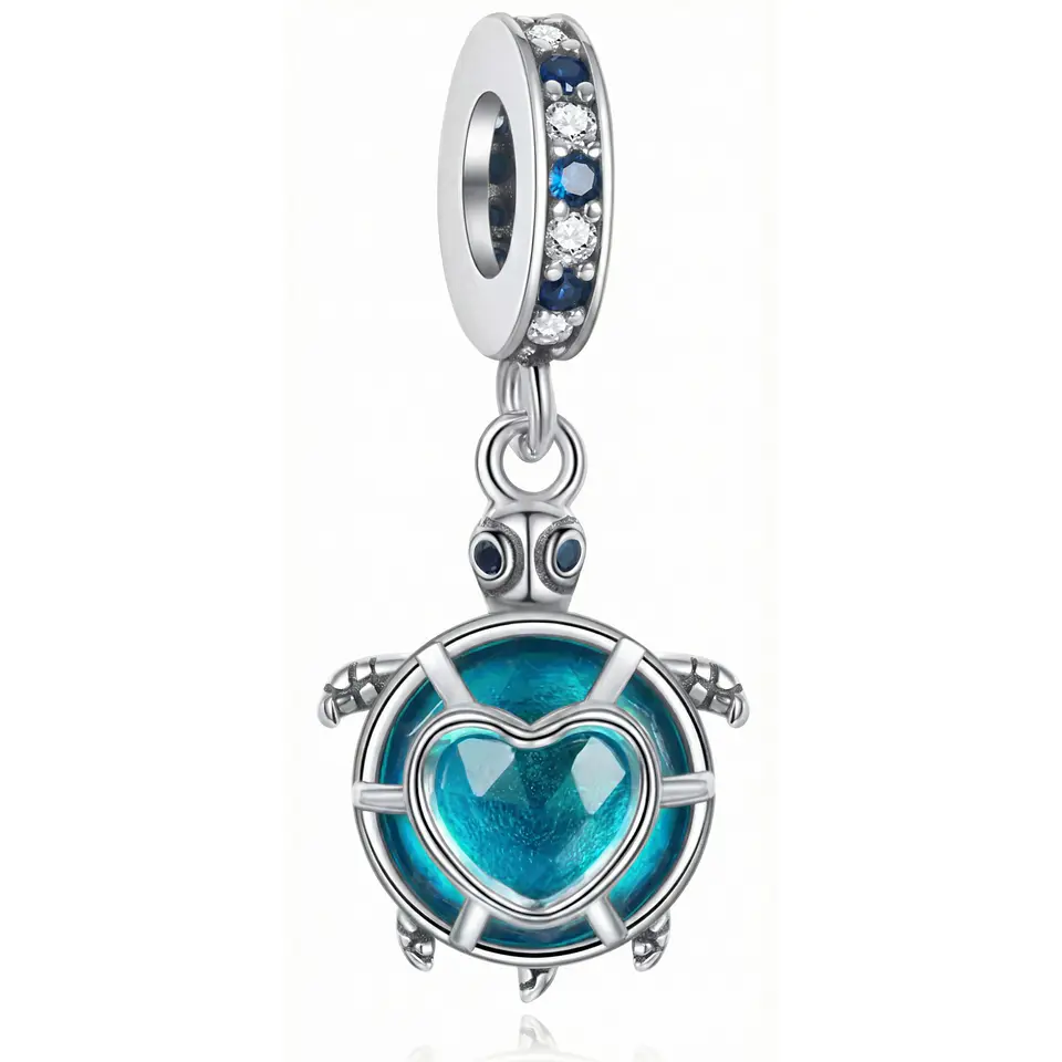 Charm Dije Colgante Plata 925 Tortuga Azul Corazón 1