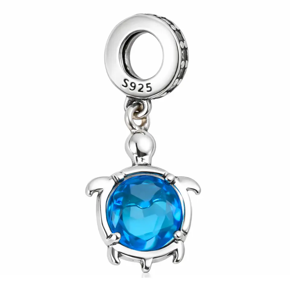 Charm Dije Colgante Plata 925 Tortuga Azul Corazón 2