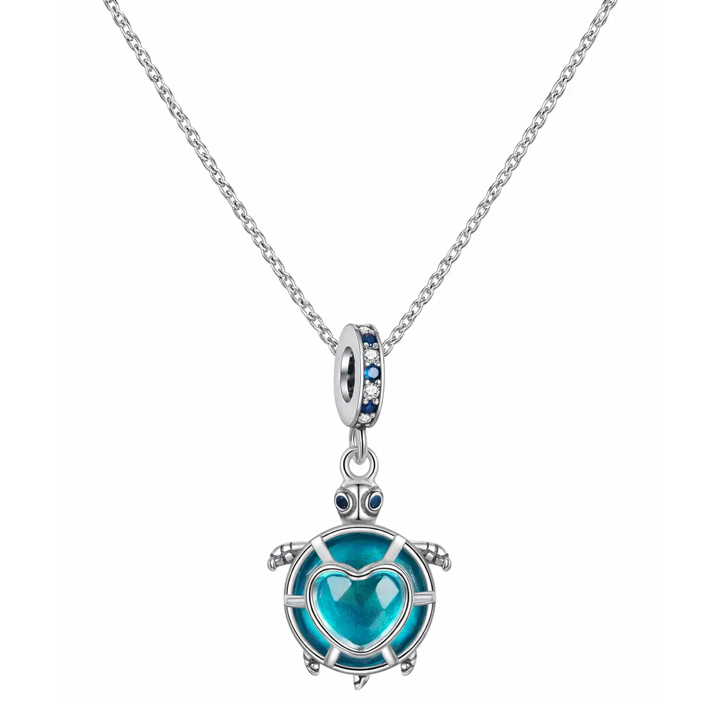 Charm Dije Colgante Plata 925 Tortuga Azul Corazón 3