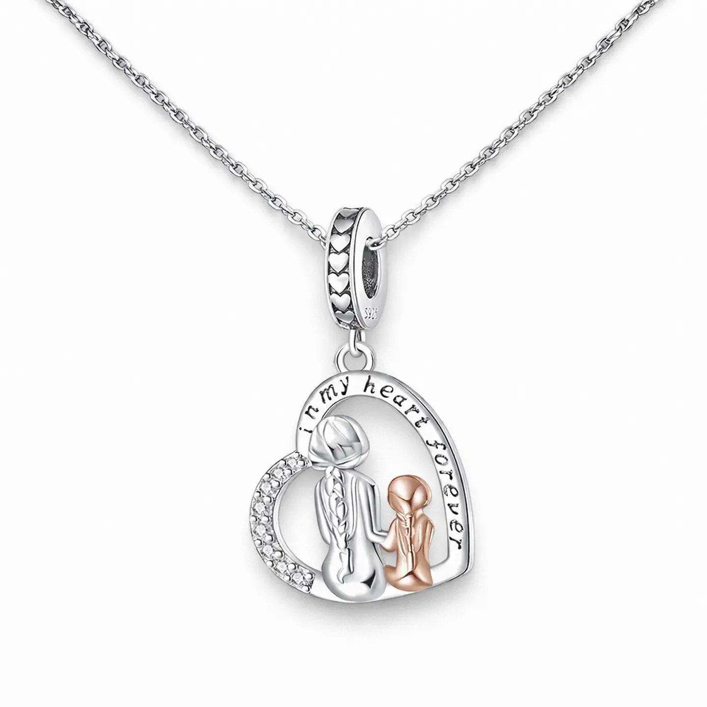 Charm Dije Colgante Plata 925 Corazón Mama e Hija 2