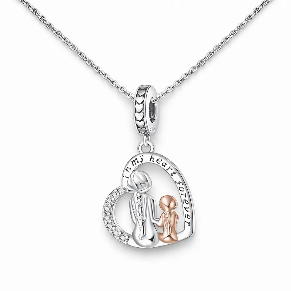 Charm Dije Colgante Plata 925 Corazón Mama e Hija 2