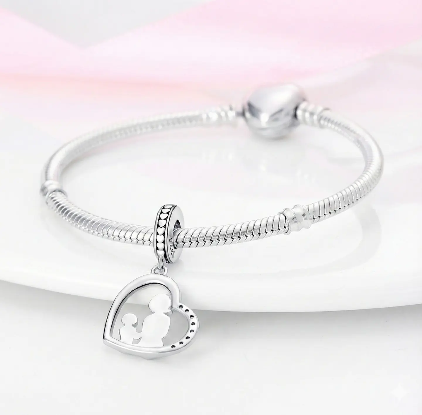Charm Dije Colgante Plata 925 Corazón Mama e Hija 3