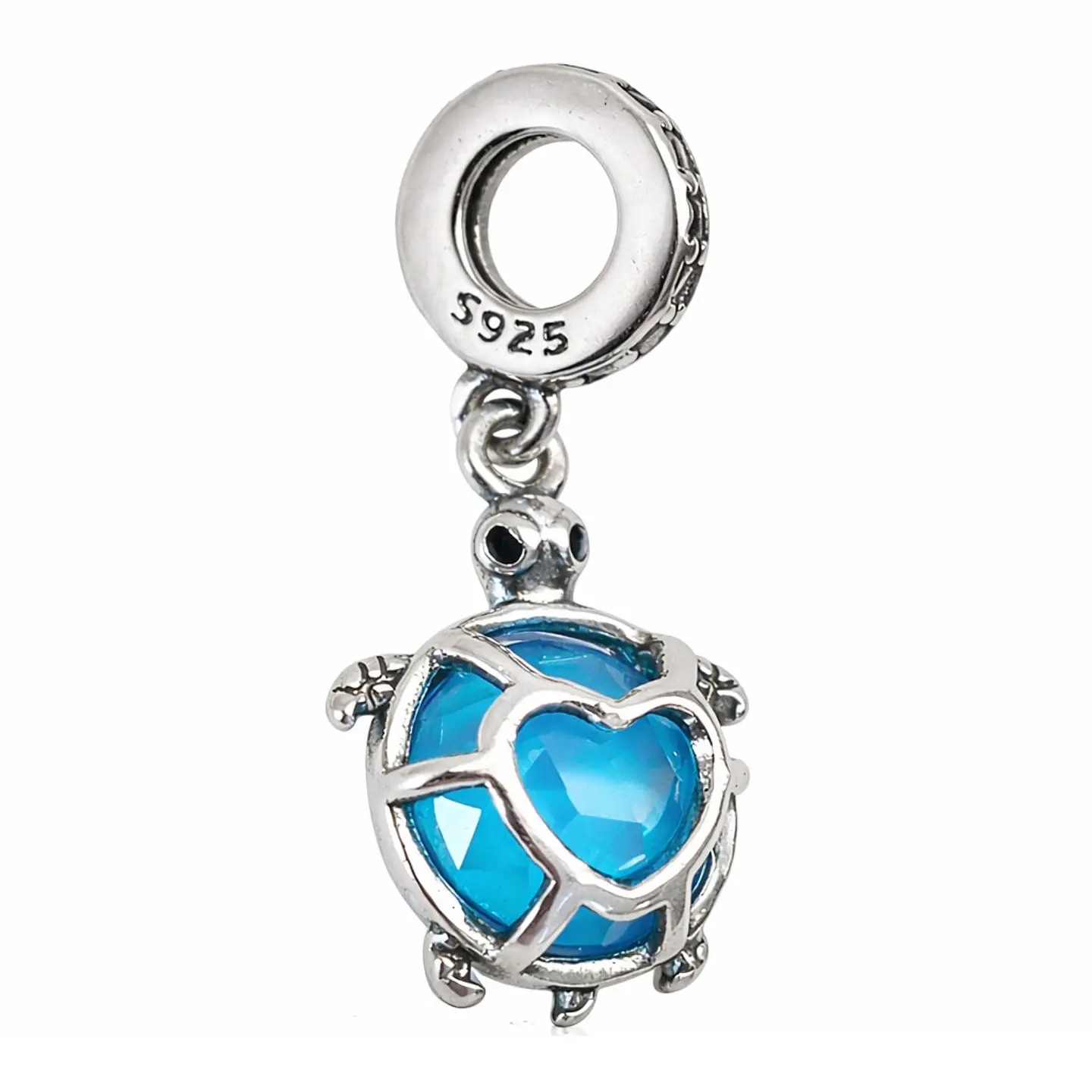 Charm Dije Colgante Plata 925 Tortuga Azul Corazón 5