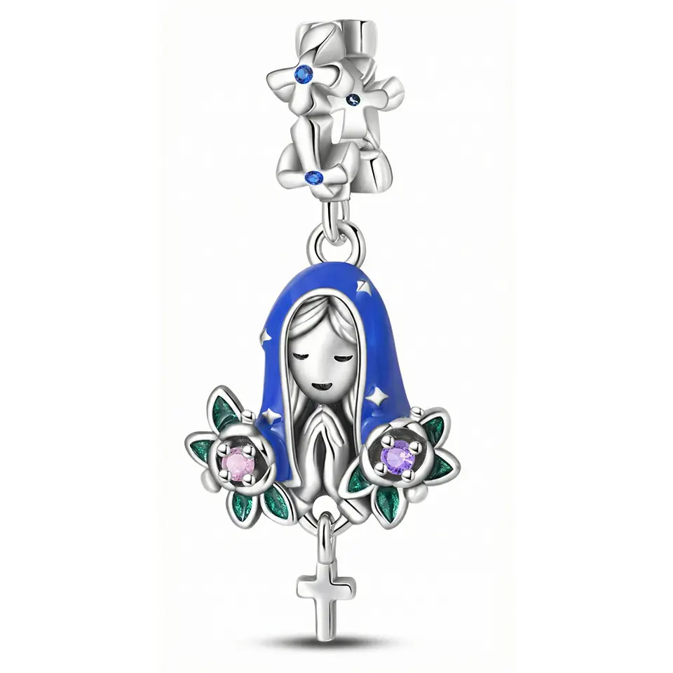 Charm Dije Plata 925 Virgen María Flor de Loto 1