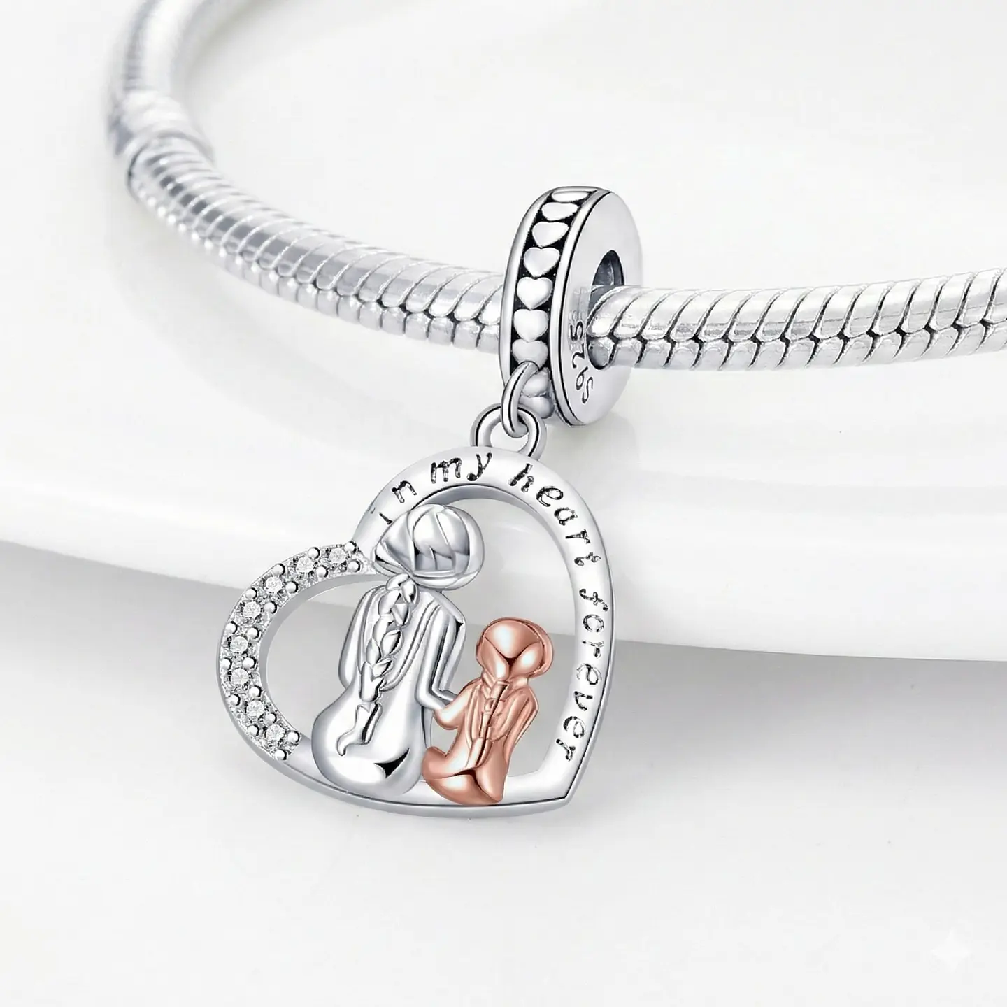 Charm Dije Colgante Plata 925 Corazón Mama e Hija 4
