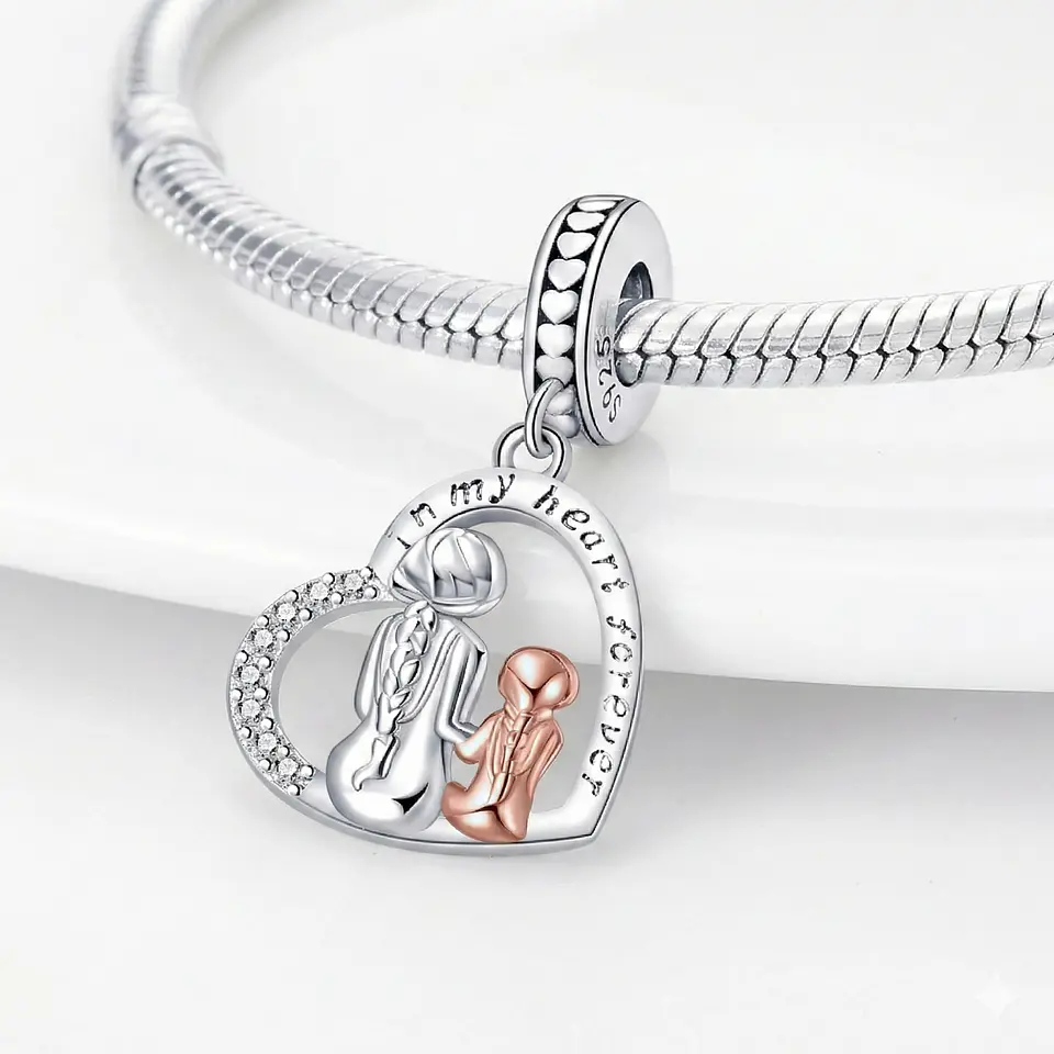 Charm Dije Colgante Plata 925 Corazón Mama e Hija 4