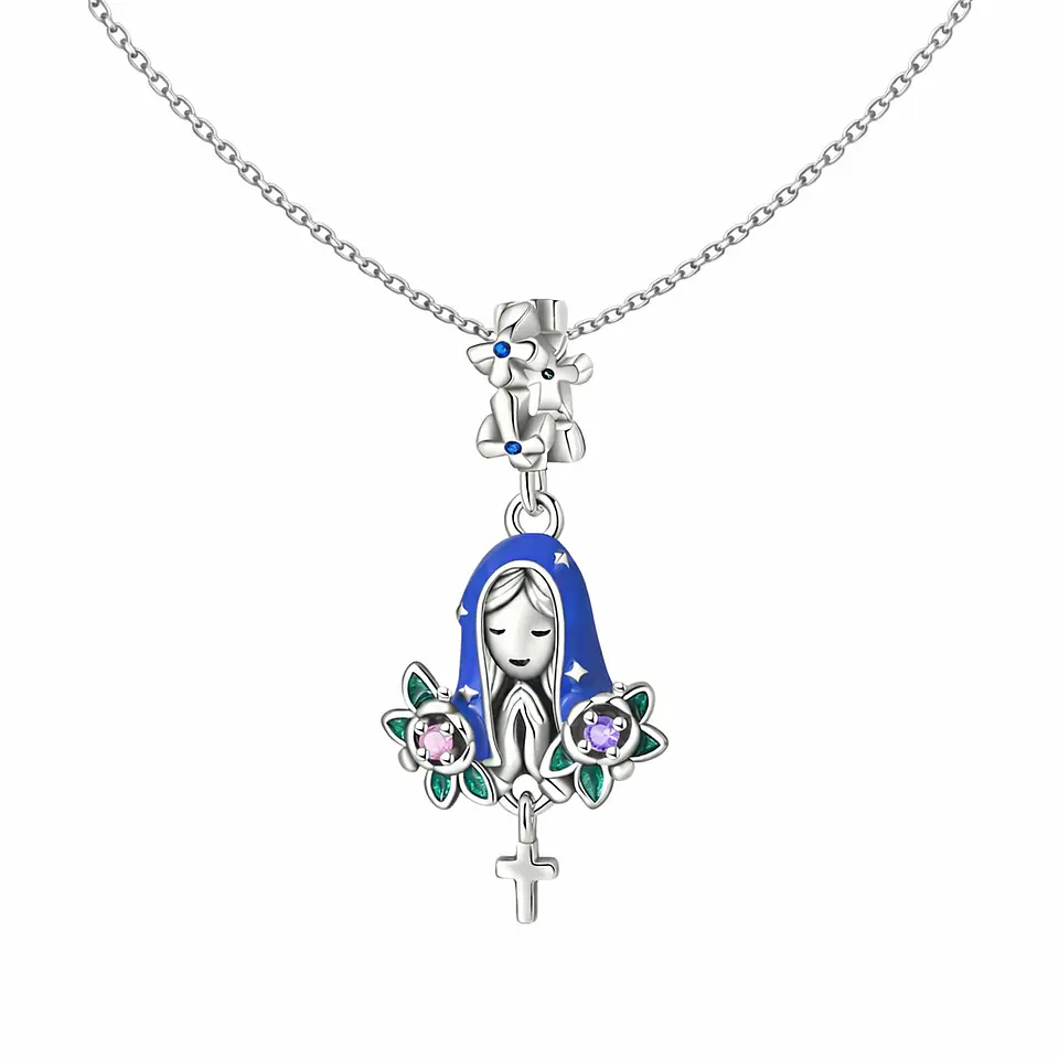 Charm Dije Plata 925 Virgen María Flor de Loto 2