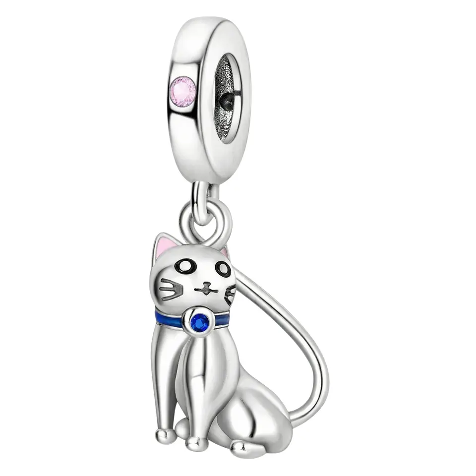 Charm Dije Plata 925 Gato Sentado Collar Azul 1