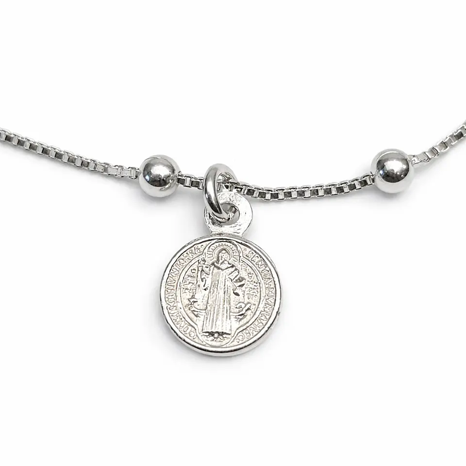 Pulsera Plata 925 San Benito Medallas y Cruz 3