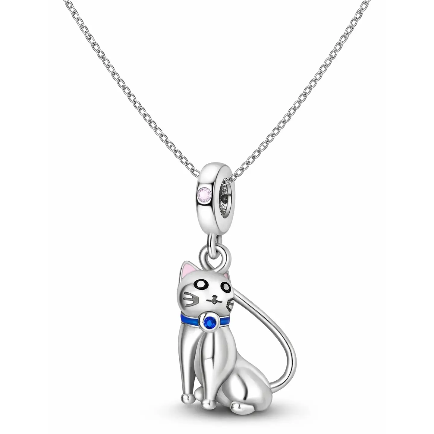 Charm Dije Plata 925 Gato Sentado Collar Azul 2