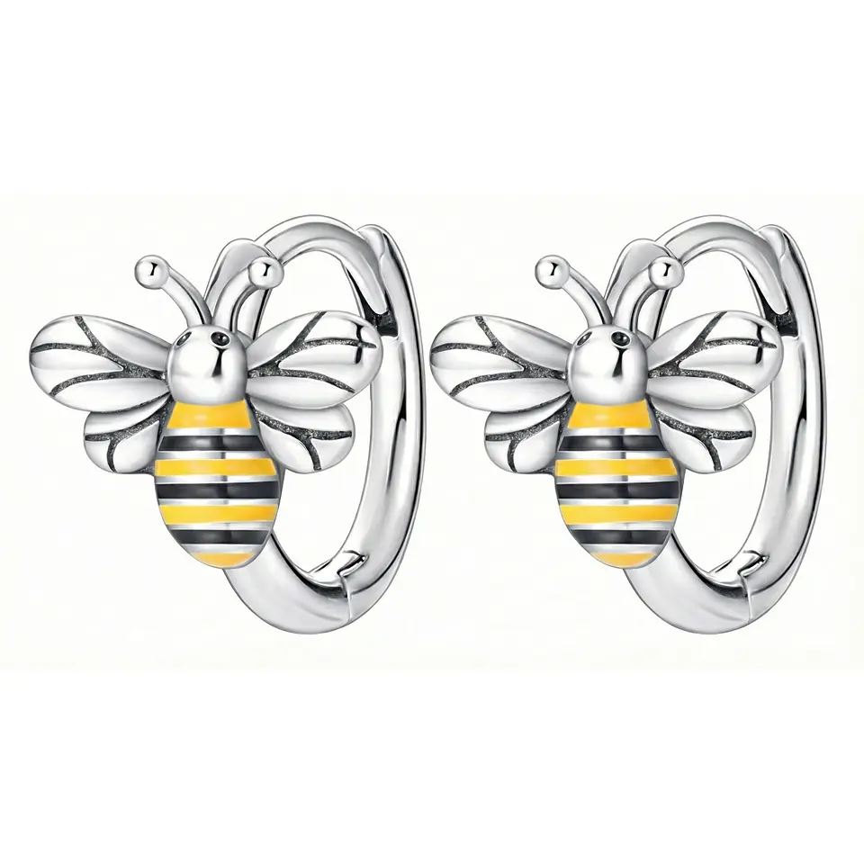 Aros Plata 925 Abeja Argolla 14mm 1