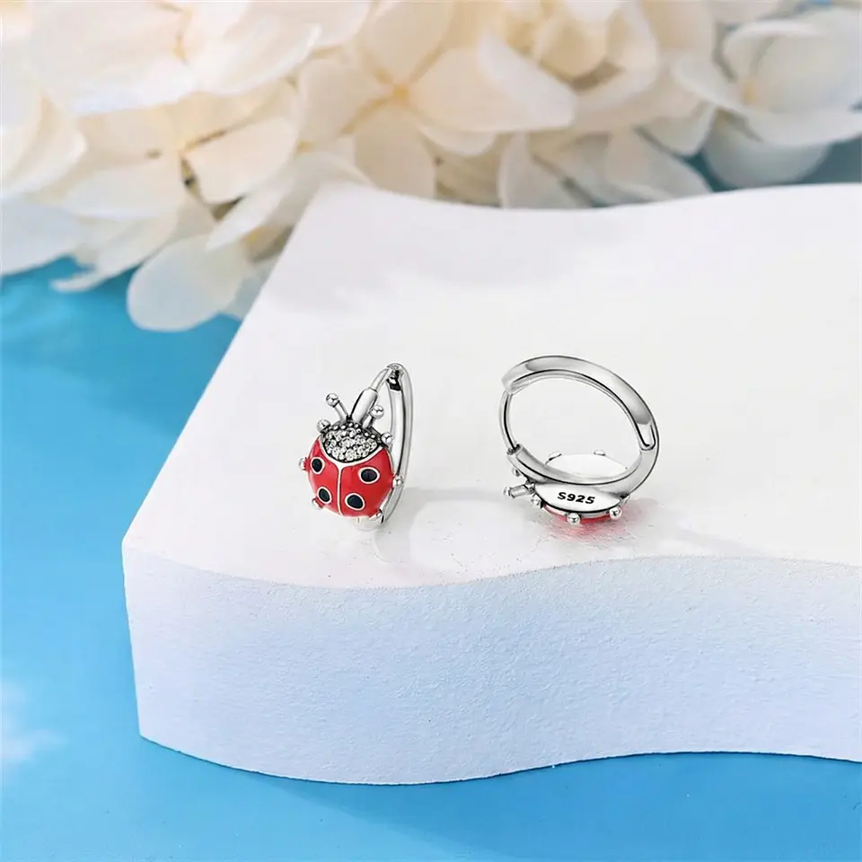 Aros Plata 925 Mariquita Argolla 14mm 2