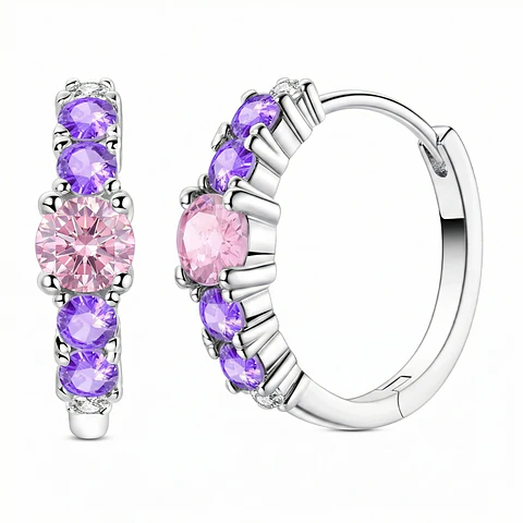 Aros Argollas Circones Morados y Rosados 20mm