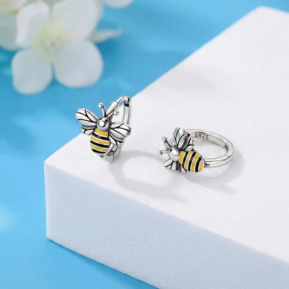 Aros Plata 925 Abeja Argolla 14mm 3