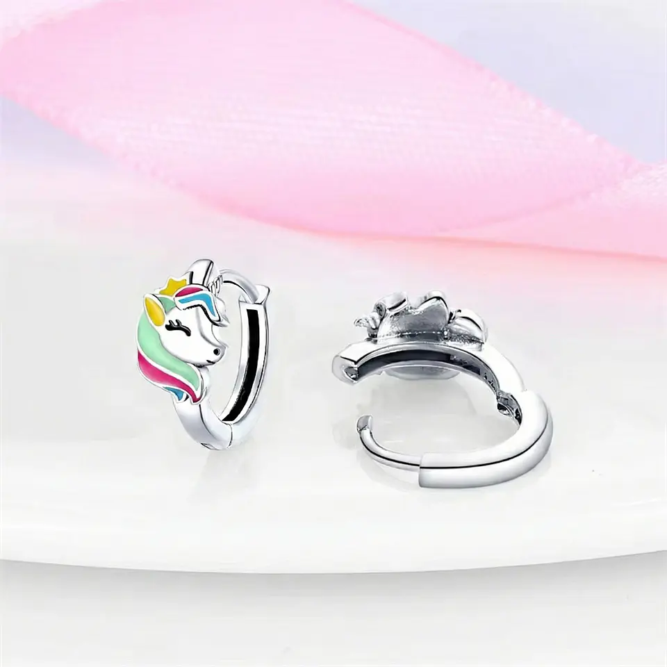 Aros Plata 925 Unicornio Argolla 14mm 2