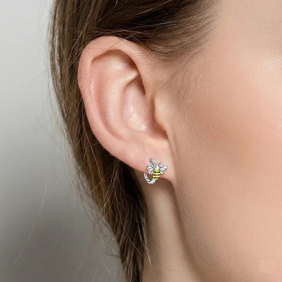 Aros Plata 925 Abeja Argolla 14mm 4