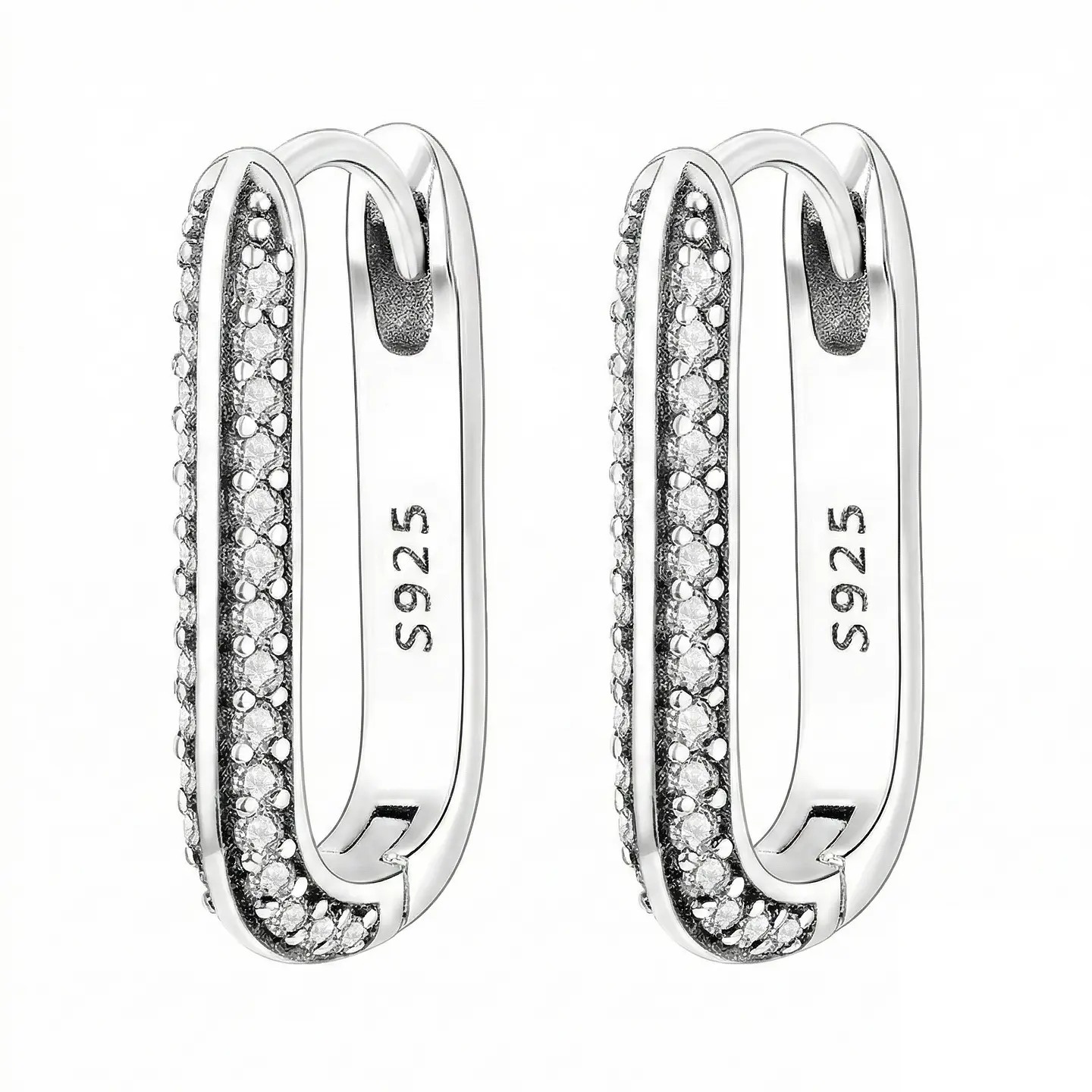 Aros Argollas Huggies Plata 925 Eslabón Rectangular 1