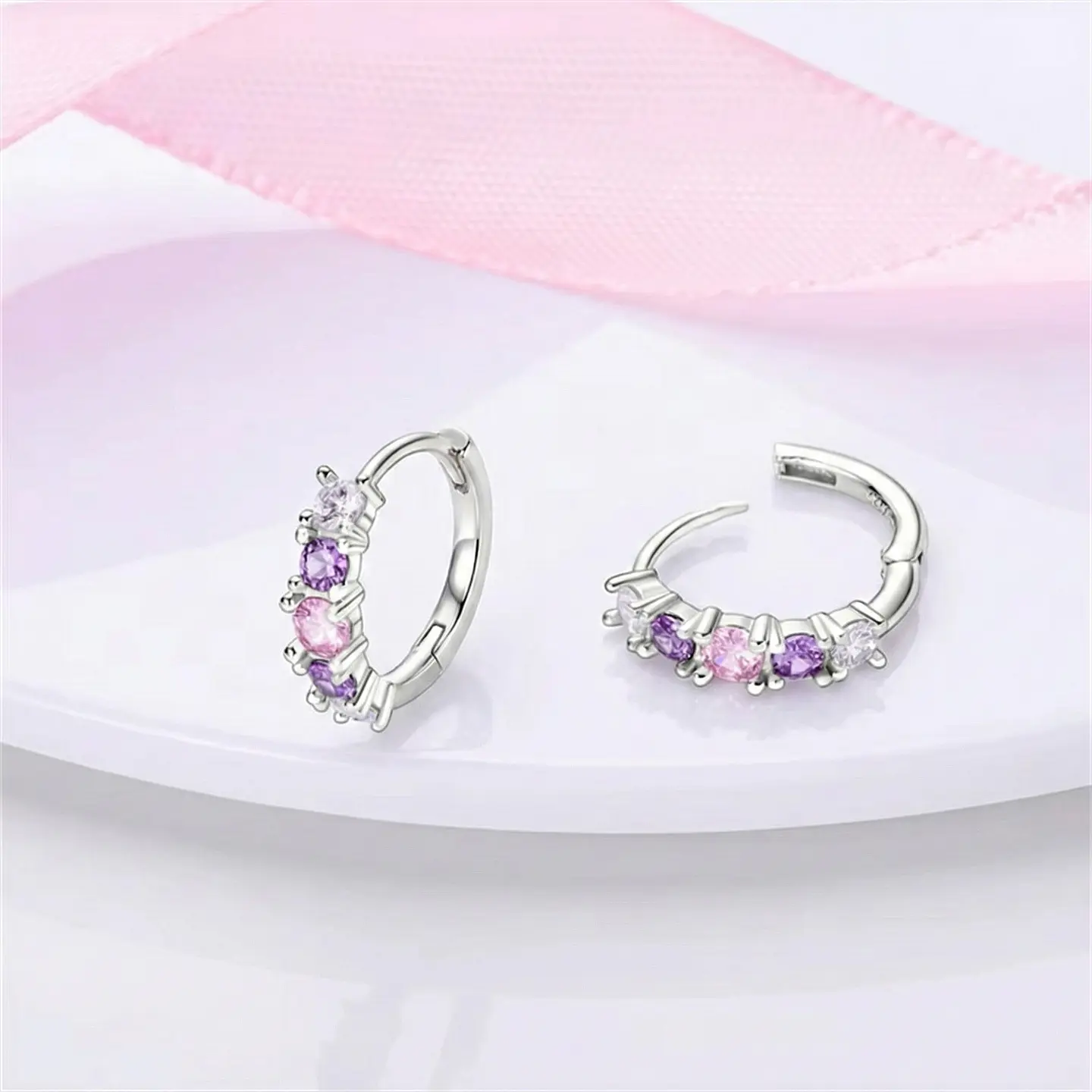 Aros Argollas Circones Morados y Rosados 20mm 5