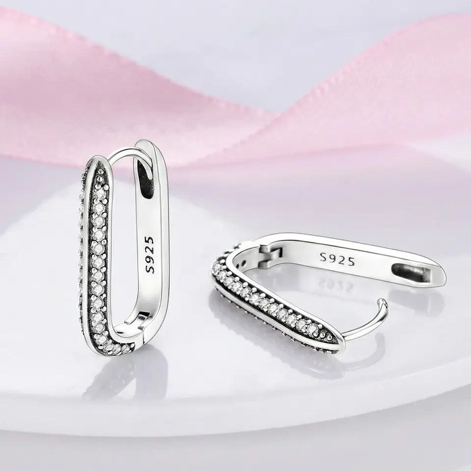 Aros Argollas Huggies Plata 925 Eslabón Rectangular 2
