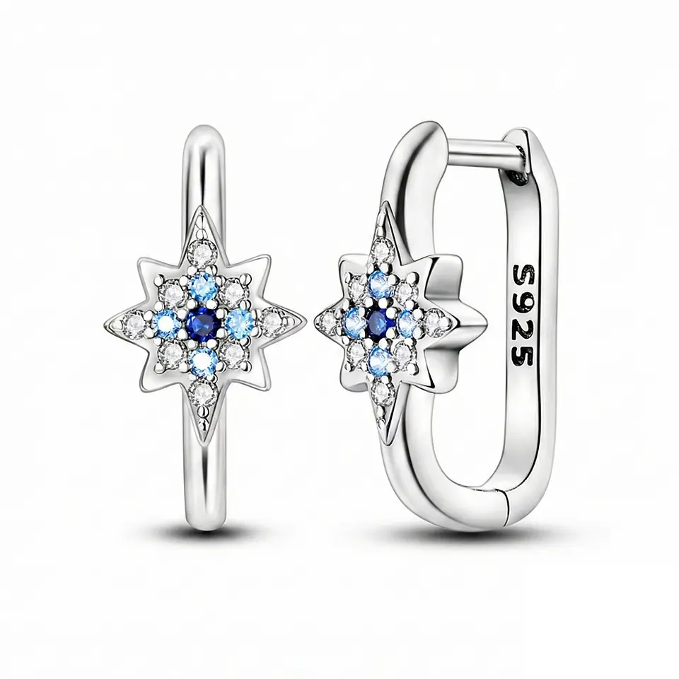 Aros Argolla Huggies Plata 925 Eslabón Estrella 1