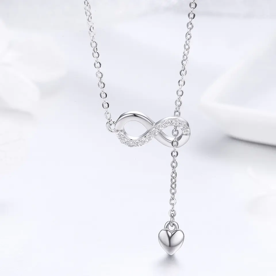 Collar Plata 925 Infinito y Corazón Plateado 2
