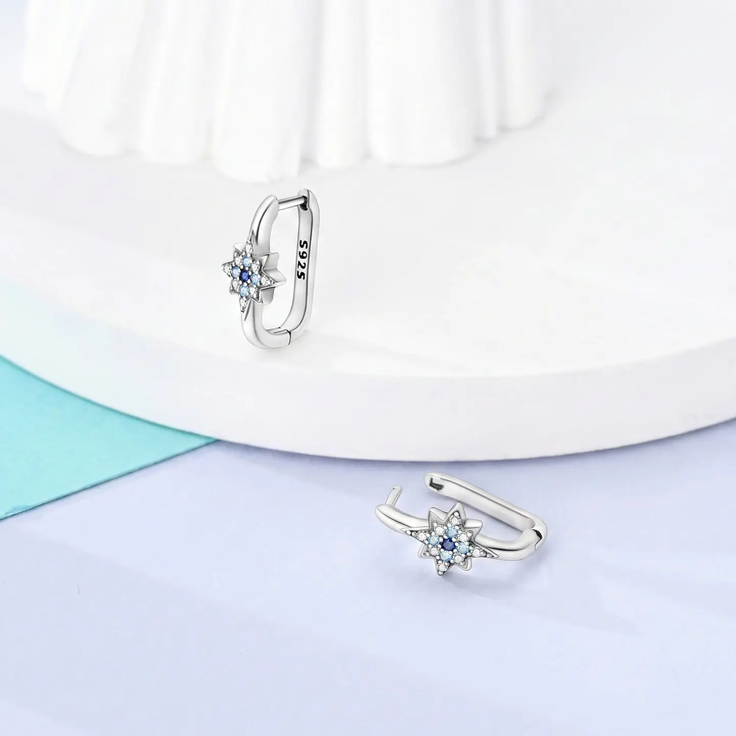 Aros Argolla Huggies Plata 925 Eslabón Estrella 3
