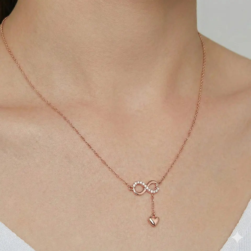 Collar Plata 925 Infinito y Corazón Dorado 4