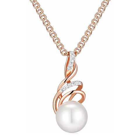 Collar Espiral Perla y Circones Dorado Rosa