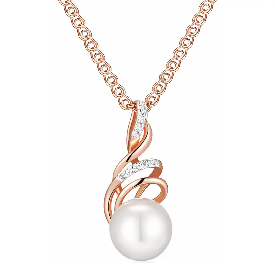 Collar Espiral Perla y Circones Dorado Rosa 1