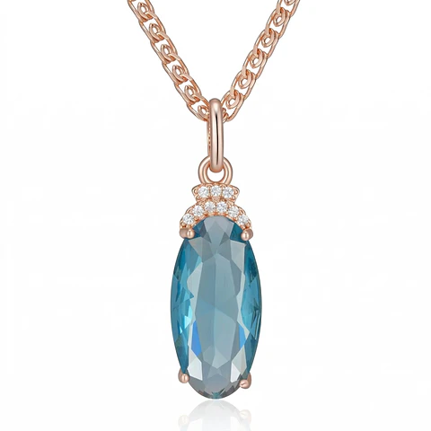 Collar Cristal Azul y Circones Dorado Rosa
