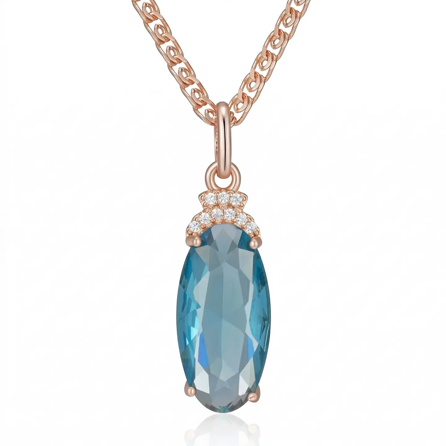 Collar Cristal Azul y Circones Dorado Rosa 1